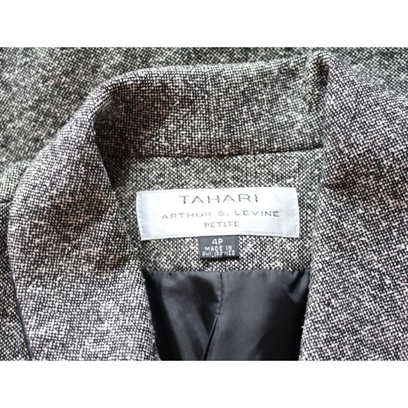 Tahari Arthur S Levine Blazer Wool Blend Fitted Gray Black Piping Accents Sz 4P - Picture 6 of 6